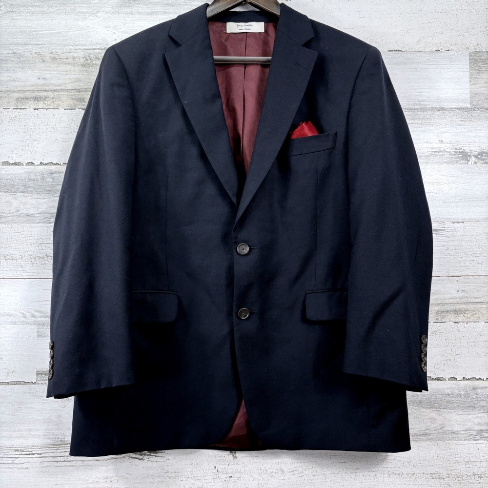 John W. Nordstrom Sport Coat Mens 40S Navy Blue Wool Two Button Blazer Preppy